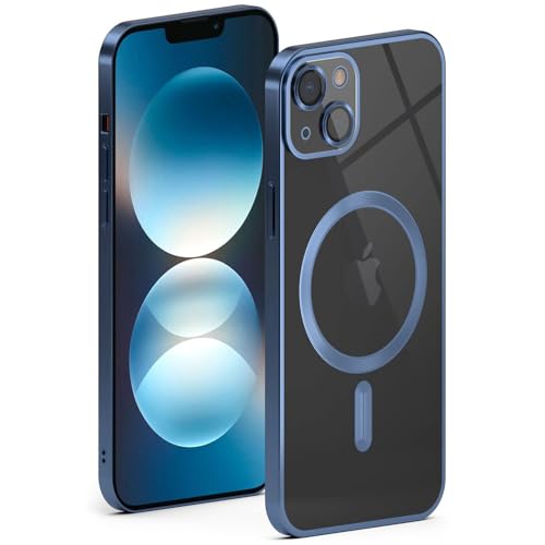 Coque MagSafe iPhone 14 Plus antichoc ONEFLOW Aura silicone bleu avec protection caméra intégrée