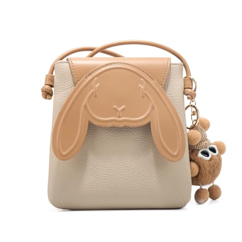 FUNSEED Cute Crossbody Bag for Women, Small Leather Lightweight Rabbit Cell Phone Bag for Daily Use, Beige