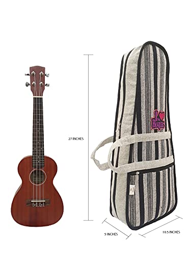 Image of The House of tara Modern Ukulele Bag | Ethnic Handloom Fabric Bag for Concerts | Multicolor | with External Zipper Pocket | Waterproof Padded Case | for Men and Women | Light Grey 2