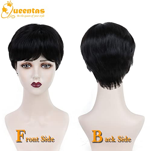 Queentas Short Black Wig for Black Women Short Wigs for Women,Pixie Cut Wigs Synthetic Fiber (Black), B-Natural Balck - Image 3