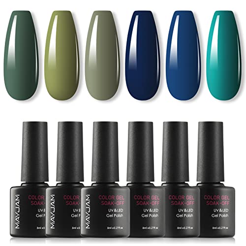 MAYJAM Gel Nail Polish Gift Set 6PCS - 8ML Winter Green Blue Nail Gel Polish - Starter DIY Nails Art Home Salon Manicure Kits