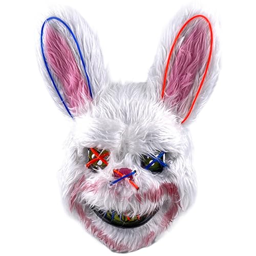 Masque lapin sanglant LED Halloween terrifiant avec peluche et lumières effrayantes pour cosplay