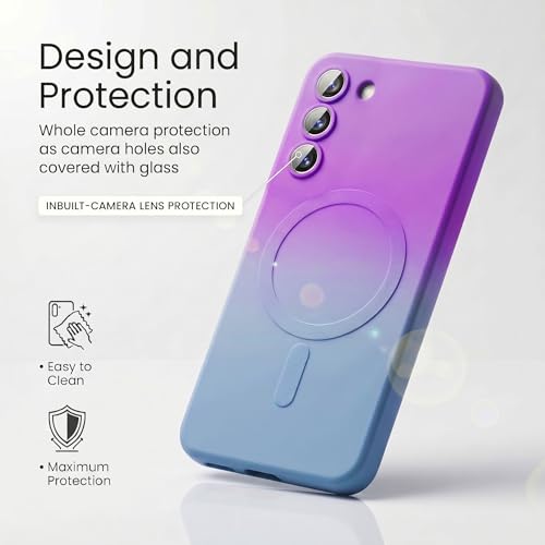 Image of amazon basics Gradient Mag-Safe Case for Samsung Galaxy S23 5G | Soft Silicone Shockproof Cover with Camera Protection | Slim Lightweight Design | Smooth Touch & Durable - Purple & Gray