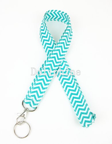 Fabric Neck Wave Chevron Necklace LANYARDs Keychain for Key/ID Holder Aqua