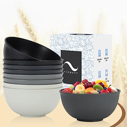 PYRMONT Unbreakable Cereal Bowl 26 OZ Wheat Straw Bowls Set of 8 Alternative Plastic Bowls Reusable Dishwasher & Microwave Safe Breakfast Bowls for Party Kitchen Bowls for Soup,Dinner-Black to Grey — view 3