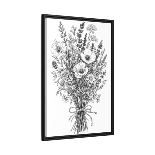 Toile fleurs sauvages au-dessus de la console entrée cadre noir 50x75