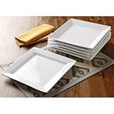 Better Homes and Gardens Set of 6 Microwave and Dishwasher Safe White Porcelain Square Salad Plates