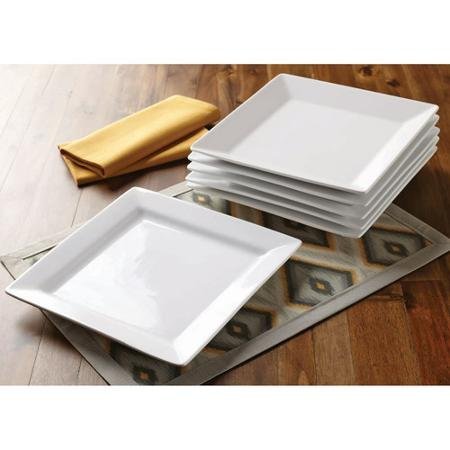 Better Homes and Gardens Set of 6 Microwave and Dishwasher Safe White Porcelain Square Salad Plates