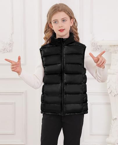 Cutemile Toddler Puffer Vest Girls Black Quilted Sleeveless Jacket Zipper Faux Down Vests Outerwear For School Size 5-6 Years thumb #1