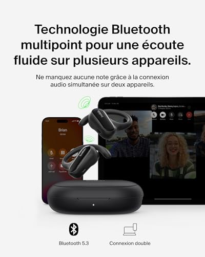 Belkin SoundForm ClearFit Écouteurs Oreilles Libres sans Fil (écouteurs légers et Confortables, Indice d'étanchéité IPX5, écouteurs Bluetooth sans Fil pour randonnée, vélo, Course à Pied, etc) - Noir