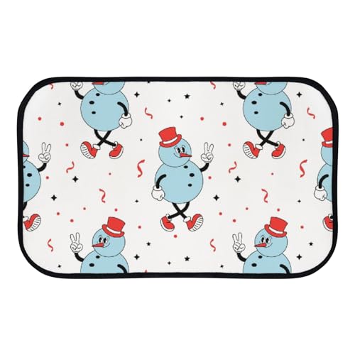 Nuansexi Bathroom Rugs Retro Cheerful Snowman Cartoon Style Floor Mats Non Slip Bathmat Doormat Tub Mat Coral Velvet Absorbent Entrance Carpet Mats Machine Washable Bedroom Decor