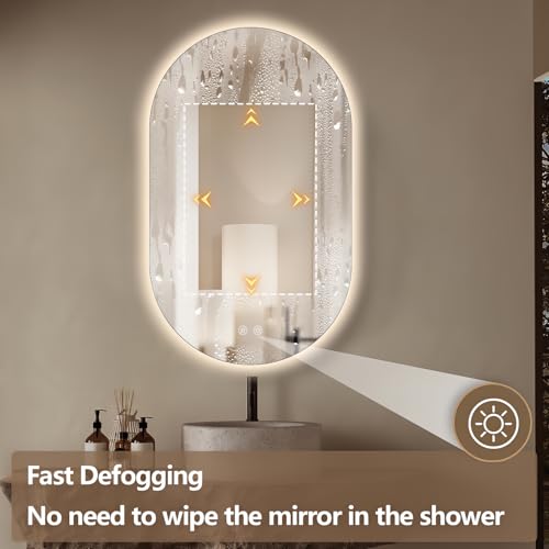TheiaMo 40" x 24" Oval LED Mirror for Bathroom, Backlit Vanity Mirror with Lights, Frameless Smart Wall Mirror, 3 Colors Adjustable, Anti-Fog, Shatterproof, Memory, CRI95+(Horizontal/Vertical) by TheiaMo - Image 5