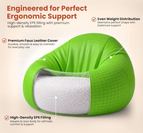 Image of Sattva Classic 4XL Bean Bag Chair with Beans Filled | Faux Leather Sofa Style Beanbags with Beans Filling | Filled Bin Bag Sofa for Adults & Kids | Beam Bag Seating for Home & Office - Neon Green