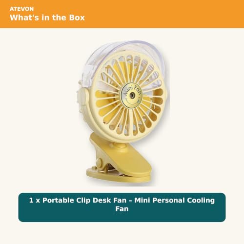 Image of Atevon Portable Clip Desk Fan - Mini Personal Cooling Fan