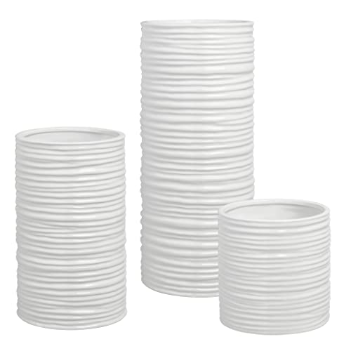Torre & Tagus Ripple Ceramic Cylinder Vase Minimalist Design For Faux-Flower Center Piece Dining Living Room Accents, Tall, White #TOP7