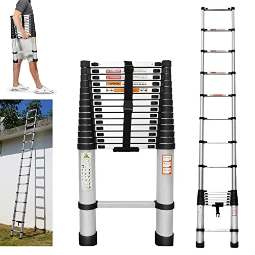 Telescoping Ladder, 14 Ft Aluminum Telescopic Ladder Extension Collapsible Ladder For Rv, Multi-Purpose Folding Ladder Roof Ladder Attic Ladder, Heavy Duty 330Lbs Max Capacity Outdoor Work Ladder #TOP21