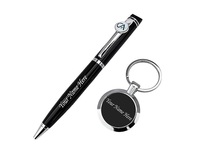 Heart Beat Personalized CA Pen & Keychain with Your Name Engraved - Customized Gift Combo for Chartered Accountant (CA) - Black Color. Ideal for CA
