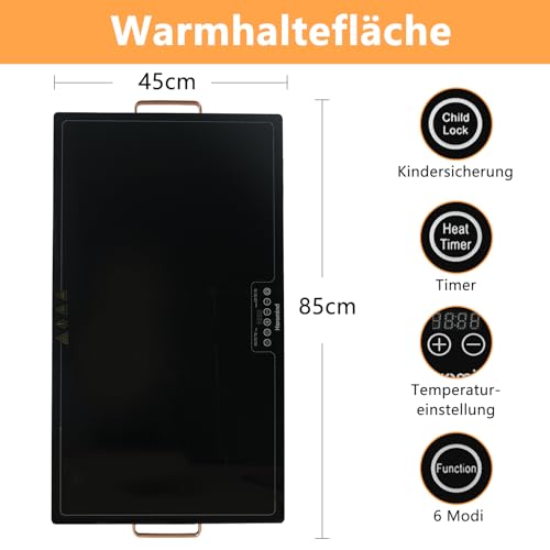 Heromind Warmhalteplatte 80x45 cm, 450W Professionelle Wärmeplatte, Touchscreen, Edelstahl-Rahmen, Mit Griff, Für Restaurant & Haushalt