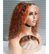 Mookuu 4/350 Highlight Curly Bob Wig Human Hair, 14Inch 13X4 HD Transparent Lace Front Wigs Short...