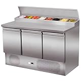 MBH - Mesa de preparación refrigerada de acero inoxidable 3 puertas 260 litros 1365x700mm. Mesa fría bajo mostrador para bar, restaurante y hostelería.