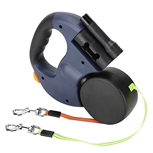 Double Retractable Dog Lead, 2 * 3m Head Pet Walking Leash Automatic Extendable Traction Leash for Small and Medium Dogs,360 Tangle-Free,One-Handed Brake (Dark Blue)