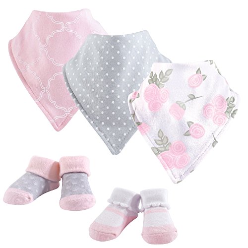 Hudson Baby Unisex Baby Cotton Bib and Sock Set, Pink Rose, One Size