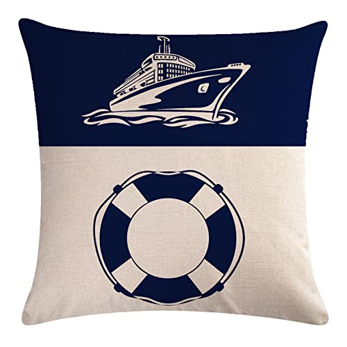7COLORROOM Set of 4 Nautical Navy Blue Throw Pillow Covers Coastal Sailing Anchor/Compass Cushion Cover Coastal Beach House Decor Pillowcases 18”x18” for Sofa Couch Patio - Image 4