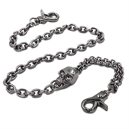Bague crâne en acier travaillé et chaîne portefeuille biker punk