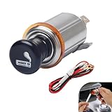 lekudo 1 PC Car 1.29' x 3.35' DC 12V Cigarette Lighter Female Socket with Eject Button, Waterproof Metal Car Cigarette Lighter Female Power Socket with Wiring Harness, for Cars Trucks (Silver)