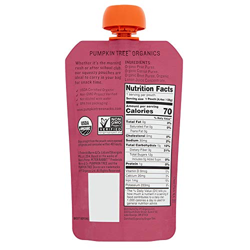 Peter Rabbit Organics Beet, Carrot and Pear, 4.4 Ounce Pouches, Pack of 10