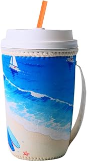 Iced Coffee Sleeve Neoprene, 16-20oz, Coastal Vibe | Thermal Insulated, Keeps Hands Dry, 16-32oz Range, Office Commute Home, S M L Sizes