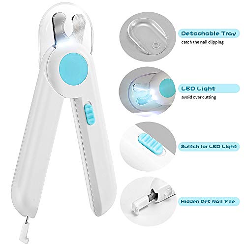Dog Nail Clippers with Light Avoid Over-cutting, Safety Cat Claw Trimmer Cutter & Pet Toenail Polish File for Small Medium Large Animals Breed, Grooming Scissors for Puppy, Kitten, Rabbit, Bunny