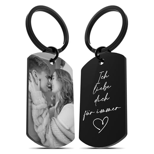 Meinearmbänder Personalisierter Schlüsselanhänger mit Bild & Gravur | Personalisierte Geschenke | Edelstahl | Schwarz Weiss Bild | Fotogravur | Geschenk Freund&Freundin