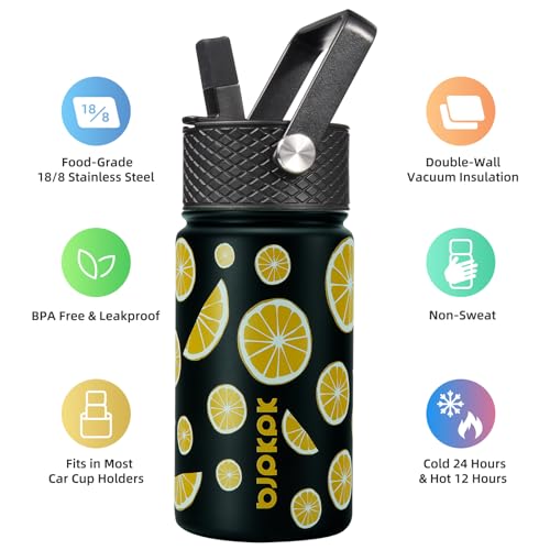 Image of BJPKPK Insulated Water Bottle, 15oz Stainless Steel with Straw Lid