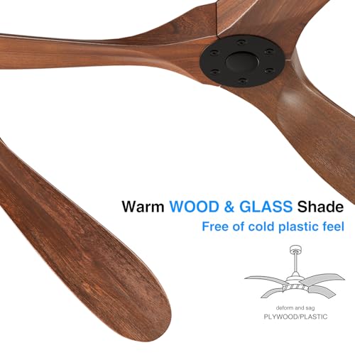 Outdoor Ceiling Fans without Light: 60 Inch 3 Blade Modern Walnut Ceiling Fan - Ceiling Fans no Lights and Remote Wall APP Control - Indoor Ceiling Fans for Bedroom Living Room - Quiet DC Motor Timer by Sunveeco - Used condition - Image 8