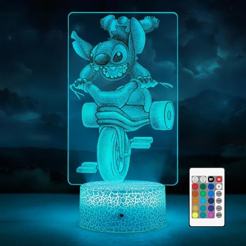 DQQDFTF Stitch Night Light for Kids 3D Illusion Bedside Lamp LED night lights 16 Colors Changing Dimmable stitch Gifts Decorative Lights as Xmas Holiday Birthday Gifts for Boys Girls (Art Deco-2)