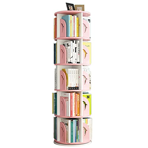 Estantería redonda tridimensional giratoria de 360° para niños, color rosa, para estimular el interés de la lectura, estante de almacenamiento para dormitorio o sala de juegos (50,5 x 159 cm)