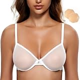 Wingslove Women's See Through Sexy Sheer Bra Unlined Underwire Support Everyday Bra with Silicone Nipple (White,34B)