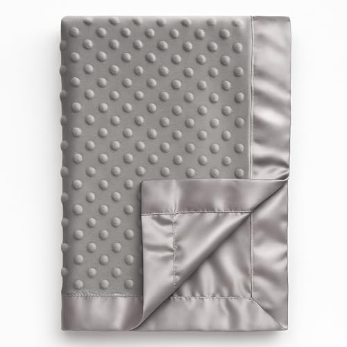Image of Pro Goleem Grey Baby Soft Minky Dot Blanket with Silky Satin Backing Baby Gifts for Girls and Boys (Gray, 30’’ x 40’’)