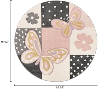 Kids Room Rug Pastel Colors Butterflies Check Pattern Spots Flowers Colourful, Size:3'11" x 5'7"