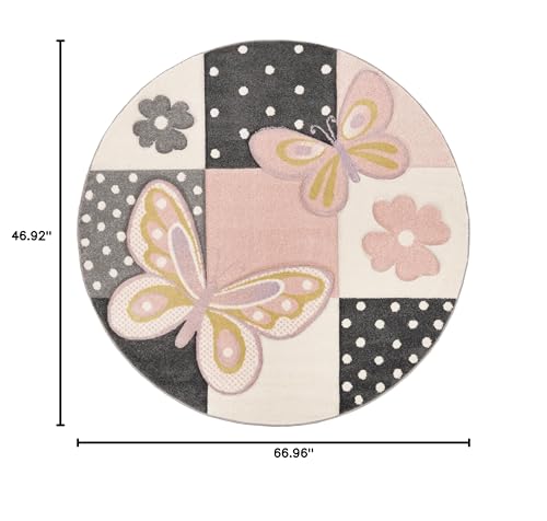 Kids Room Rug Pastel Colors Butterflies Check Pattern Spots Flowers Colourful, Size:3'11" x 5'7"