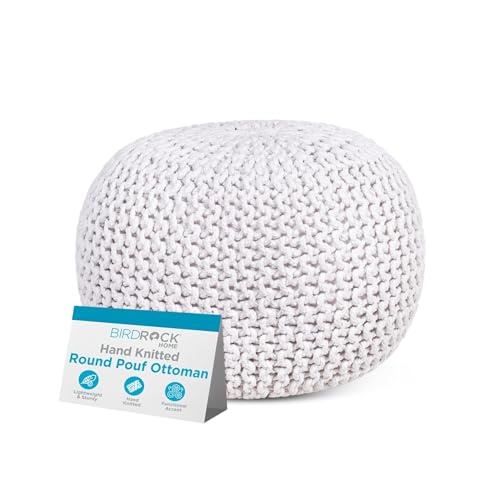 BIRDROCK HOME Round Pouf Ottoman Foot Rest - 18.5”x18.5”x15” Boho Compact Comfortable Soft Cotton Braided Foot Stool Seat with Bean Bag Filling for Living Room or Bedroom (Cream) by BIRDROCK HOME - Used condition - US$69.46