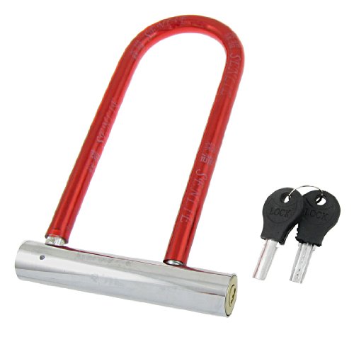 Image of Aexit Red Silver Padlocks & Hasps Tone Plastic Cover Metal Security Bicycle Motorbike Combination Padlocks Lock