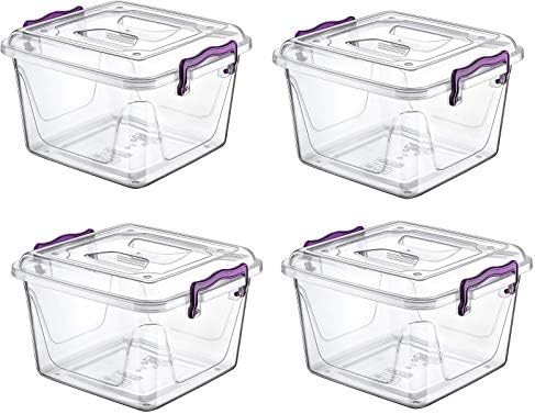4 X 6 Litre Strong Plastic Pantry Box, Transparent Storage Box Container Clip Handle Food Grade BPA Free Plastic