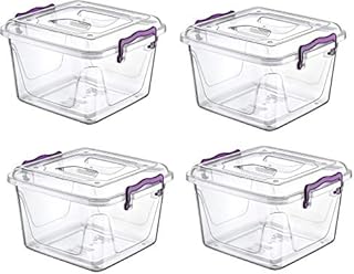 4 X 6 Litre Strong Plastic Pantry Box, Transparent Storage Box Container Clip Handle Food Grade BPA Free Plastic