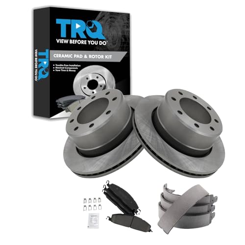 Image of TRQ Rear Brake Pad & Rotor Kit Parking Brake Shoe Set Ceramic Compatible with 2009-2010 Dodge Ram 2500, 3500 2011-2018 Ram 2500 3500