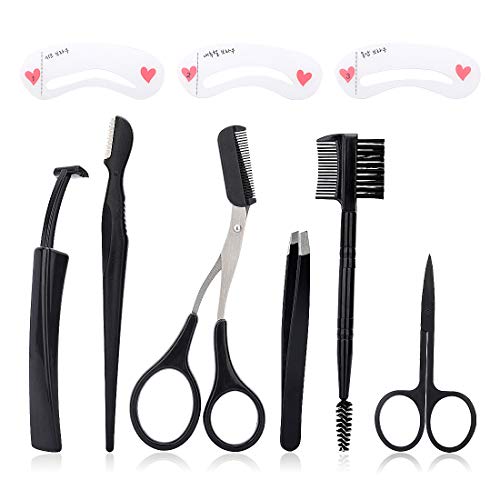 9 in 1 Eyebrow Grooming Kit - LIONVISON Professional Eyebrow Kit Including Eyebrow Razor, Eyebrow Brush, Tweezers, Eyebrow Trimmer, Eyebrow Scissors, Eyebrow Comb and 3 Eyebrow Card