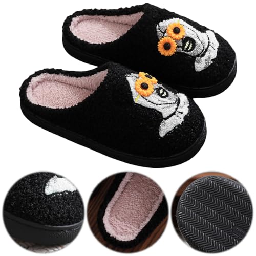 Spooky Halloween Pumpkin Slides – Soft Plush Fuzzy Slippers for Women & Men, Indoor Outdoor House Shoes2