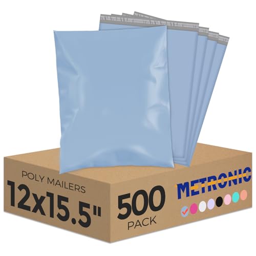 Image of Metronic Poly Mailers 12X15.5 500Pack, Strong Adhesive Shipping Envelopes for Clothing, Waterproof Shipping Bags for Small Businesses, Flexible Mailers Poly Bags,Packages Bags Blue