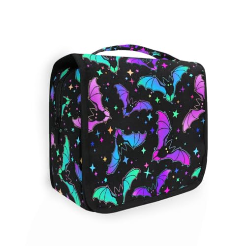 Hanging Toiletry Bags for Women Travel, Purple Bat Gothic Toiletry Organizer Portable Travel Bags Wash Bags Makeup Bag Cosmetic Bag, Halloween Theme 092, One Size